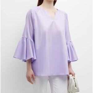 Harshman Blouse Zenaida Lilac Purple Flared Bell Sleeve Plus Size V-Neck Casual
